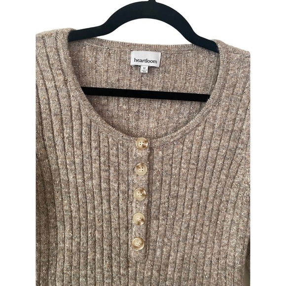 Heartloom Rib Knit Lilah Henley Long Sleeve Pullover Sweater Taupe - Medium - Picture 3 of 4
